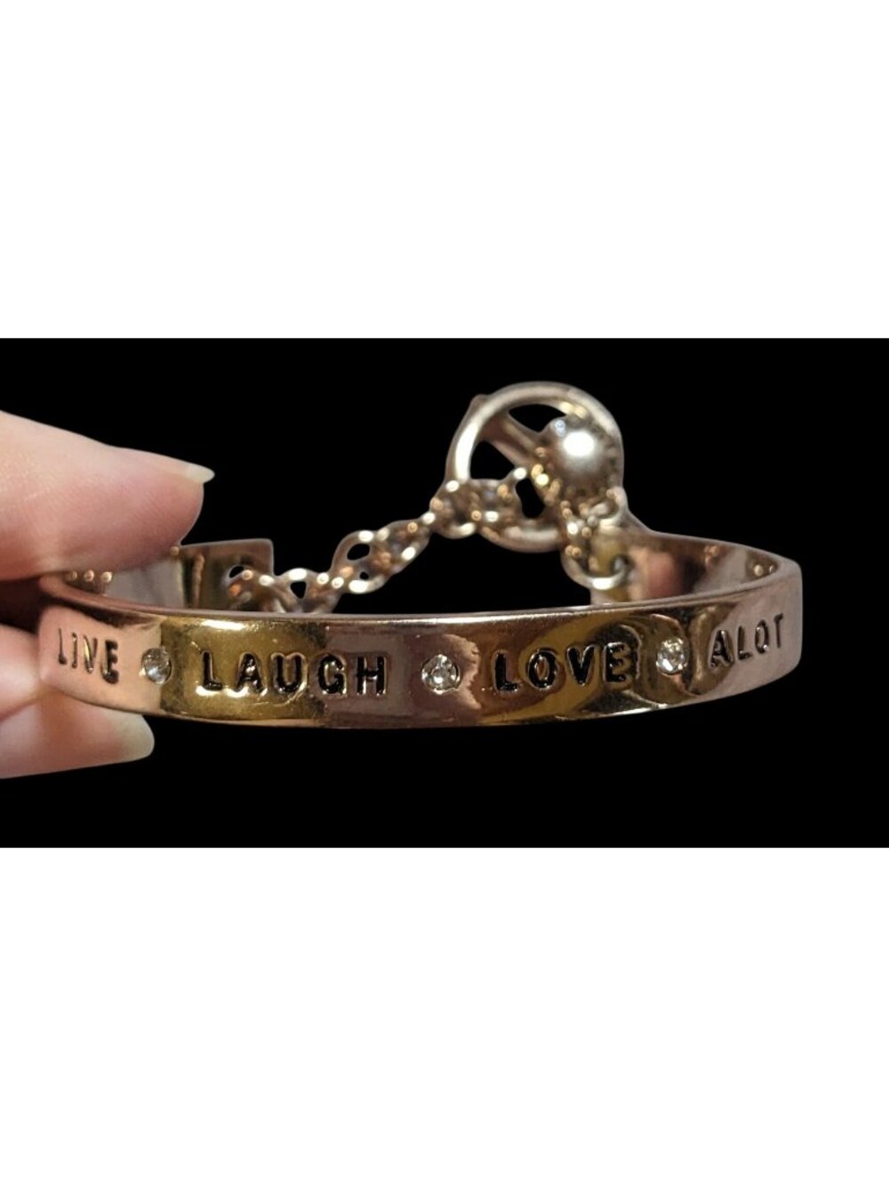 Y2K BCBGeneration Live Laugh Love Simulated Crystal Toggle Cuff Bracelet